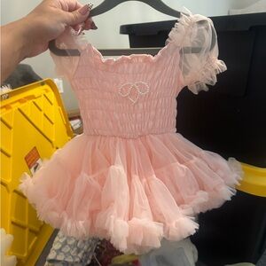 Pink Tulle Dress with Sheer Sleeves